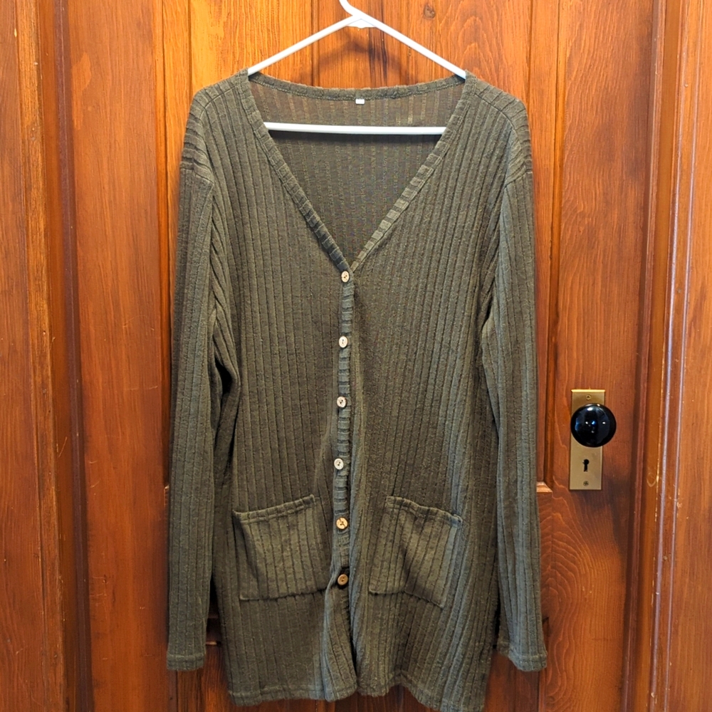 Women's Olive‎ Green Cardigan SZ XXL